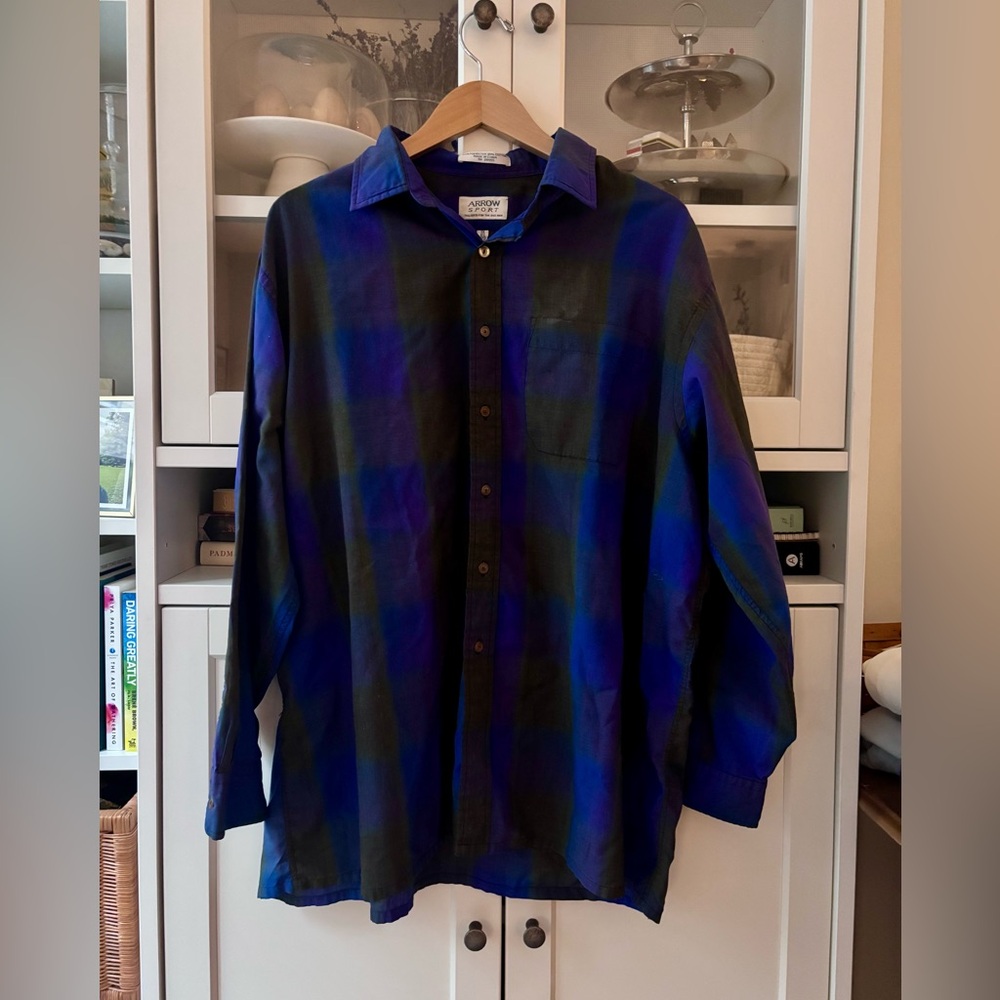 Arrow Men's Vibrant Blue and Green Checkered Shirt